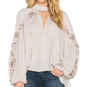 Free People Sweet Fantasy Champagne Beaded Blouse, Small
